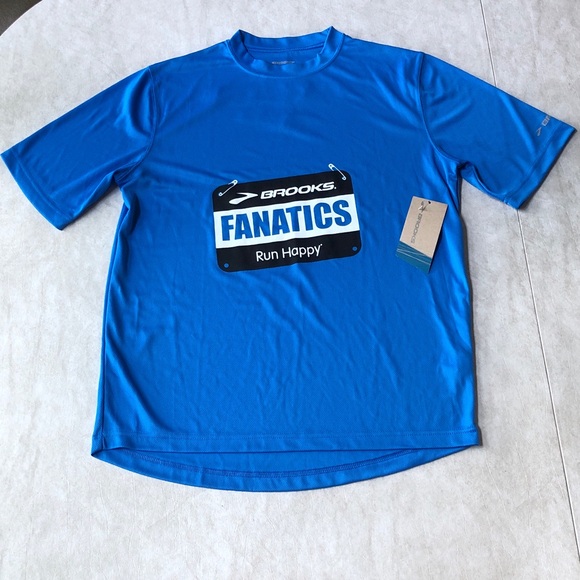 Brooks Men's Fantastic Run Happy Short Sleeve T-Shirt Lightweight Blue Size M - Picture 1 of 15